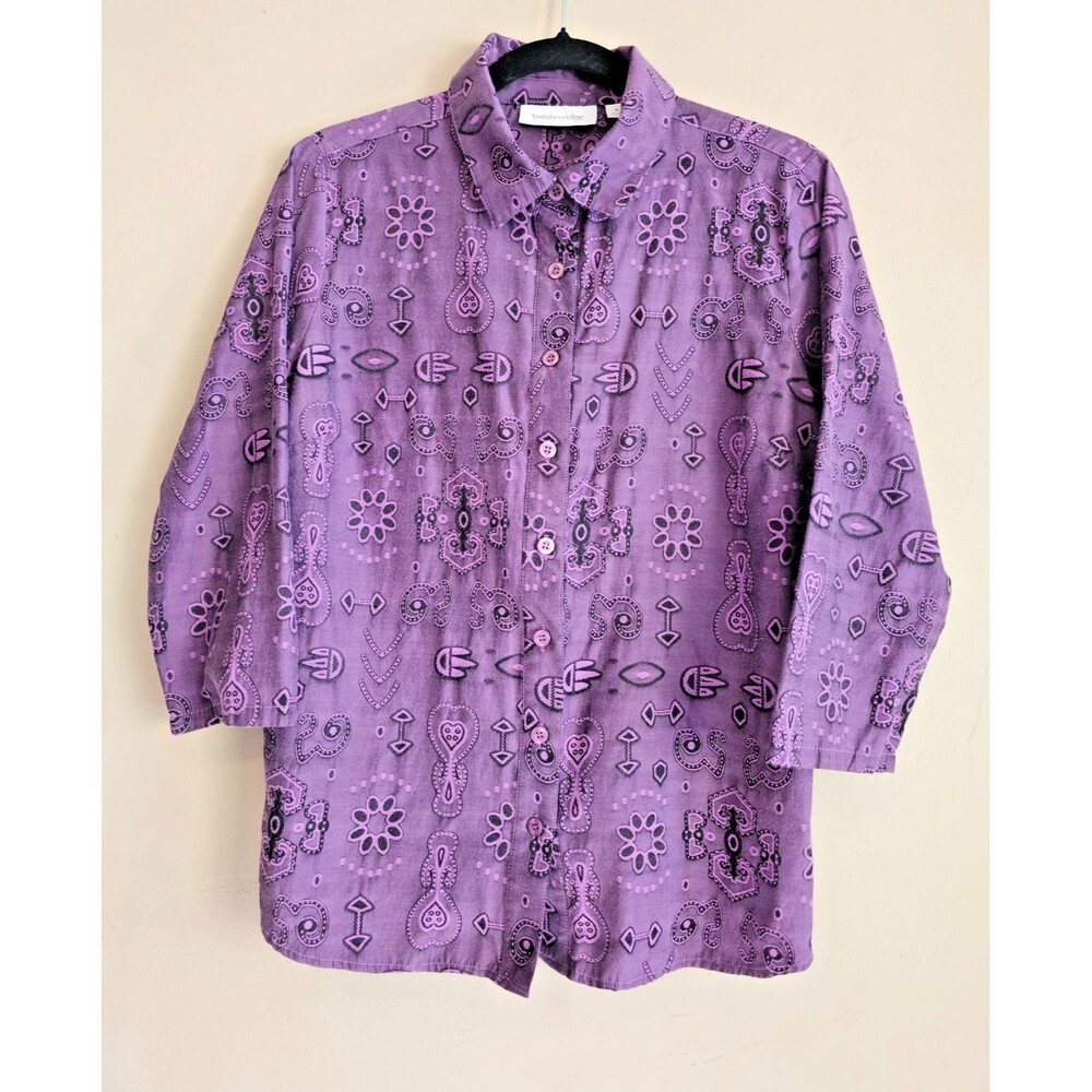 BRECKENRIDGE WOMENS Medium PURPLE BUTTON UP SHIRT W/ COLLAR PAISLEY PRINT DESIGN